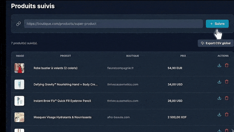 Export CSV des produits gagnants