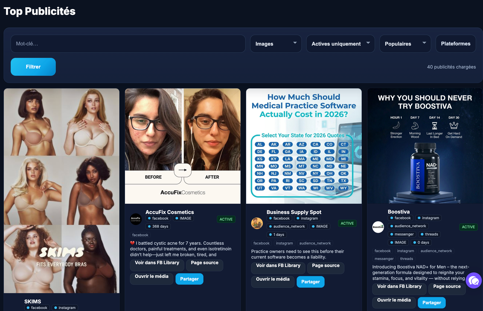 Aperçu du module Top publicité de Trendspy